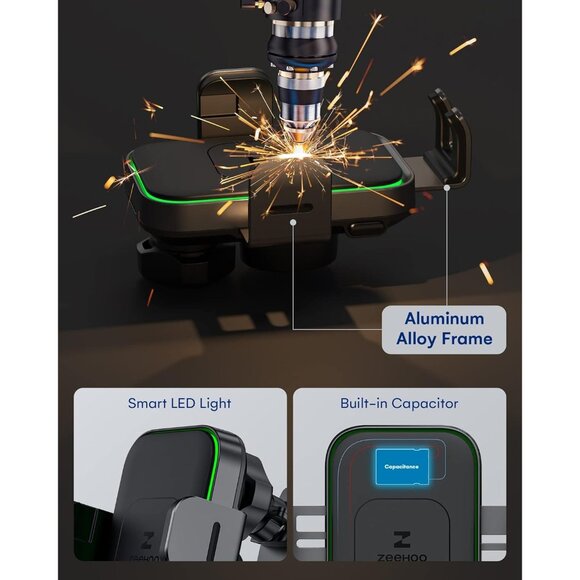 Dual-Coil Wireless Car Charger 15W universal Fast Charging Auto-Clamping Vent - Picture 4 of 9